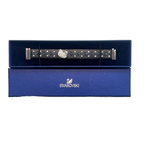 Swarovski Hello Kitty Rock Bracelet Black Crystal Studded Sanrio Leather Rare - Picture 1 of 2